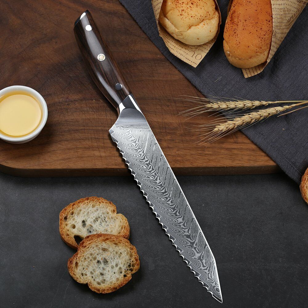 TURWHO 8inch Bread Knife 67-Layer Japanese VG10 Damascus Steel Kitchen Knife - Fresh Stock Dated December 2025