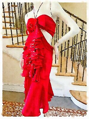 Yves Saint Laurent by Tom Ford Ruffled Red Silk Dress Fall 2003 - Fresh Stock Dated February 2026