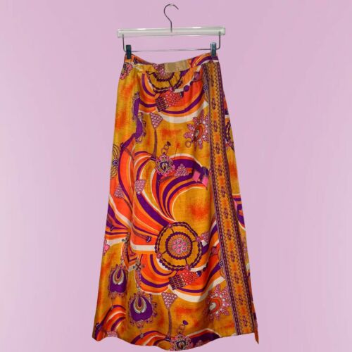 60s Vintage Hawaiian Psychedelic Side Slit Maxi Skirt - Fresh Stock Dated February 2026