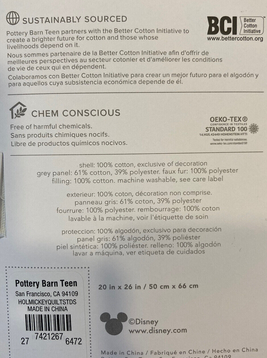 Pottery Barn Teen Kids Disney Mickey Mouse Holiday TRUCK STANDARD SHAM - Fresh Stock Dated February 2026