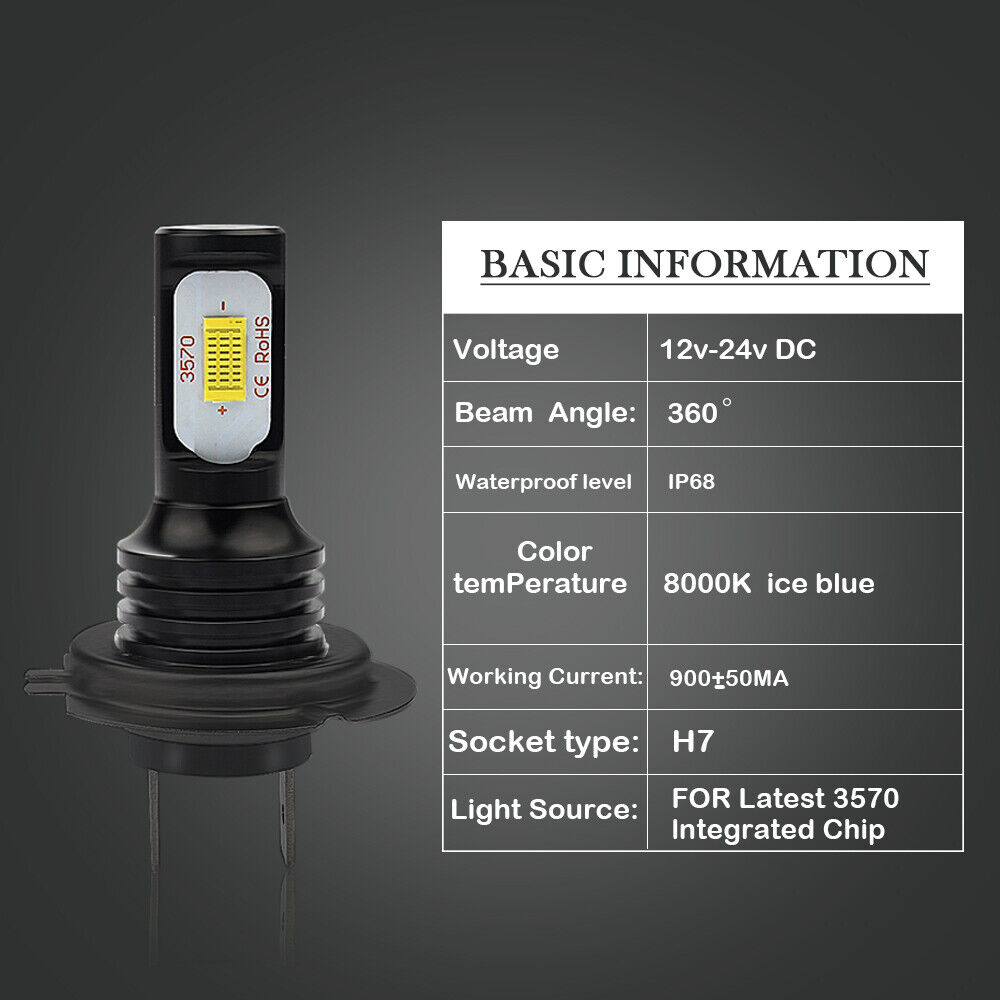 H7 Motorcycle LED Headlights Bulbs Kit High/Low Beam 100W 8000LM 8000K Blue - Fresh Stock Dated February 2026