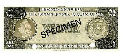 Dominican Repub  … P-111s… 20 Peso Oro … 1975-76… CHOICE *UNC*. SPECIMEN - Fresh Stock Dated December 2025