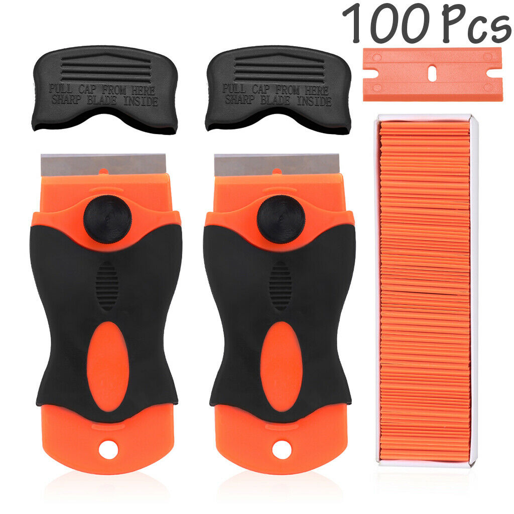 100Pc Plastic Razor Blades & Razor Scraper Double Edged Sticker Removal Tool NEW - Fresh Stock Dated February 2026