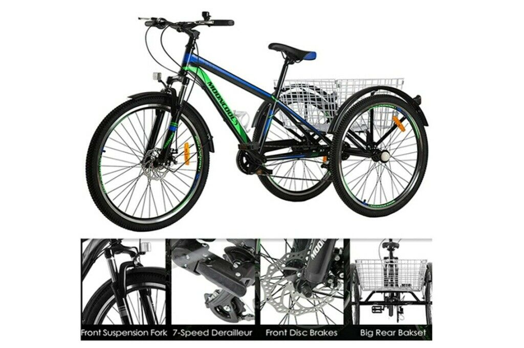 Adult MTB Tricycle 3Wheel Mountain Trike 7Speed 24