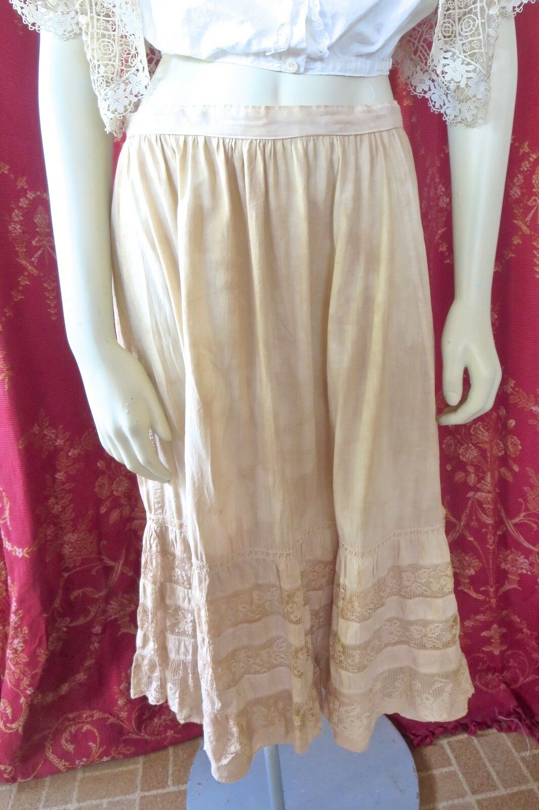 ANTIQUE Edwardian 1910s VINTAGE Tea Dyed Lace Trimmed PETTICOAT SKIRT MP STYLE - Fresh Stock Dated February 2026