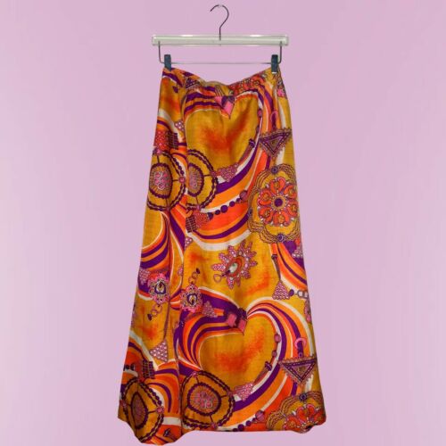 60s Vintage Hawaiian Psychedelic Side Slit Maxi Skirt - Fresh Stock Dated February 2026