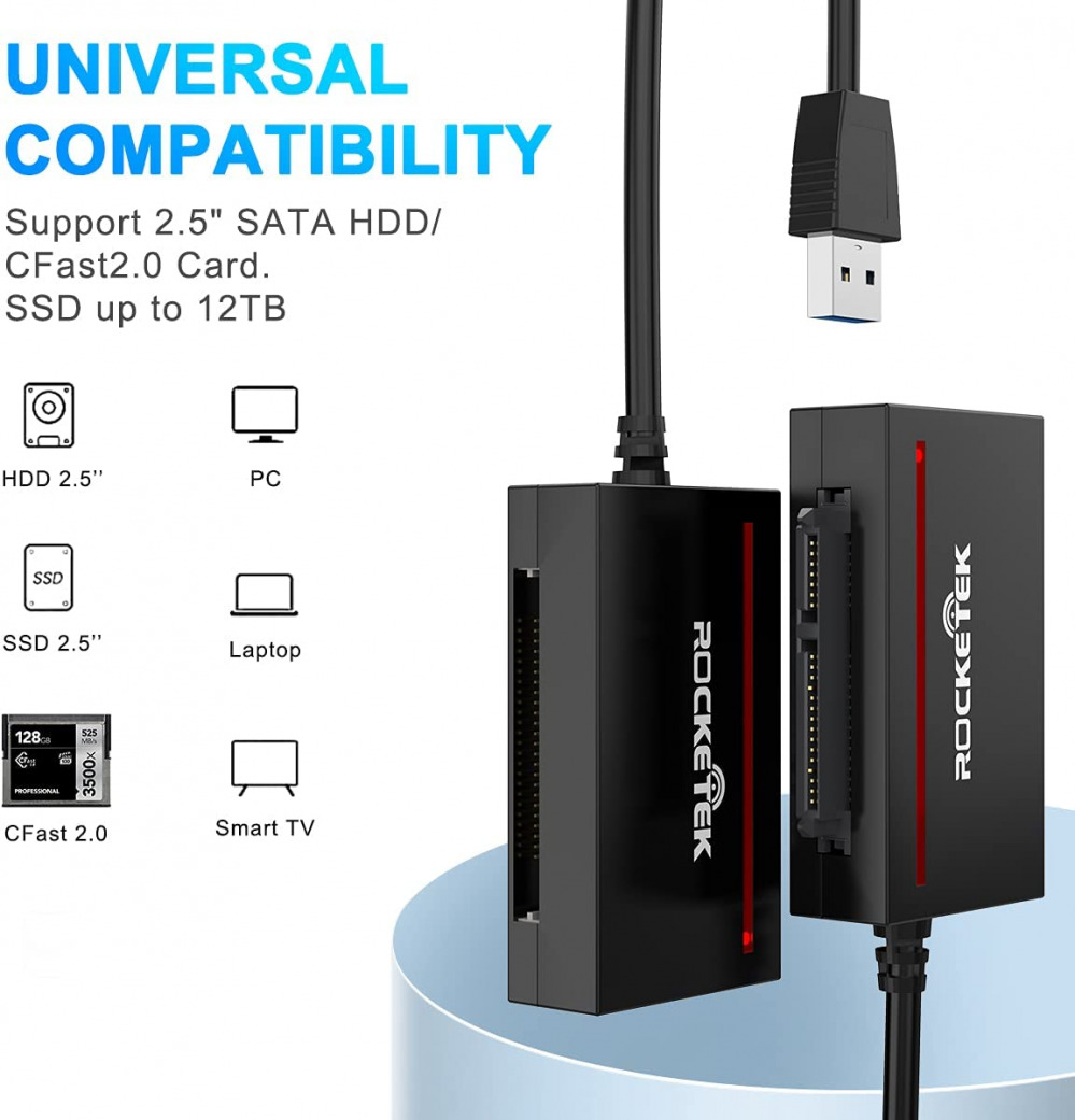 CFast Card Reader, Rocketek USB 3.0 to SATA Adapter Cfast card reader - Fresh Stock Dated February 2026