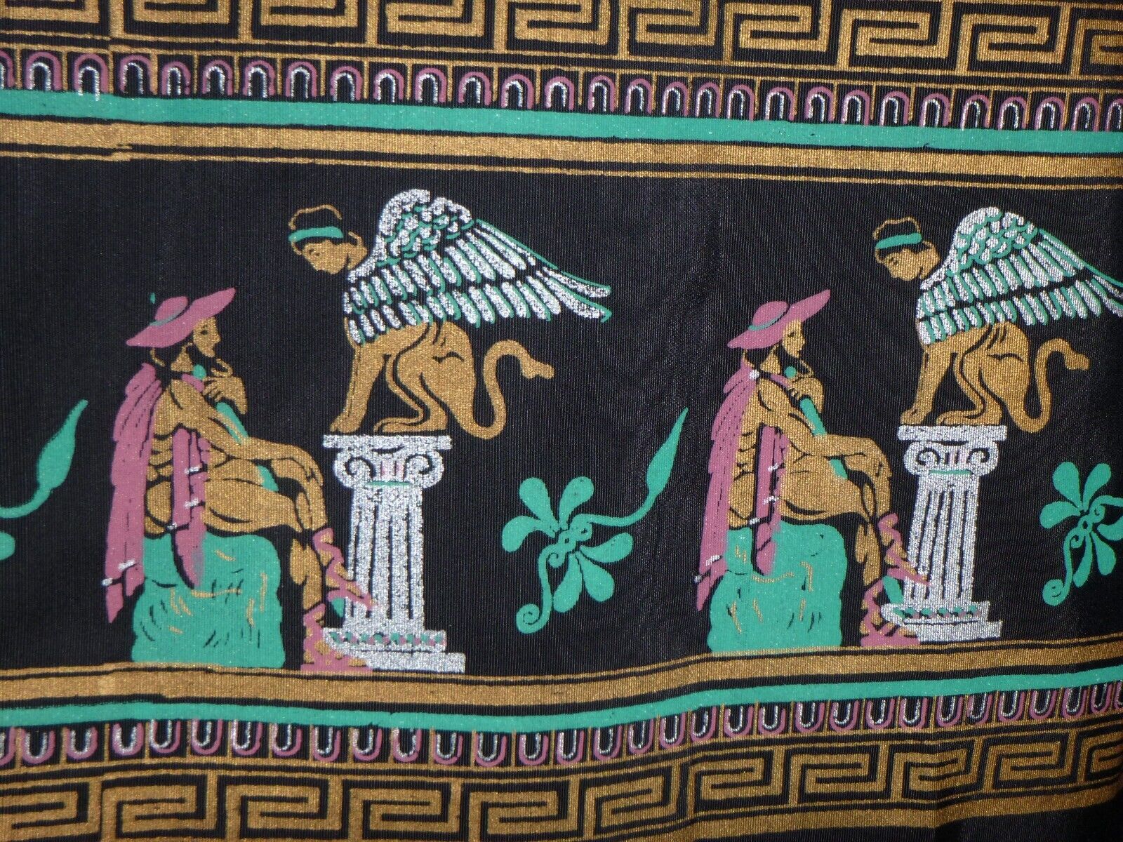 NWOT Vtg 50s Slim Skirt Ancient Greek Roman Border Print Fabric 26