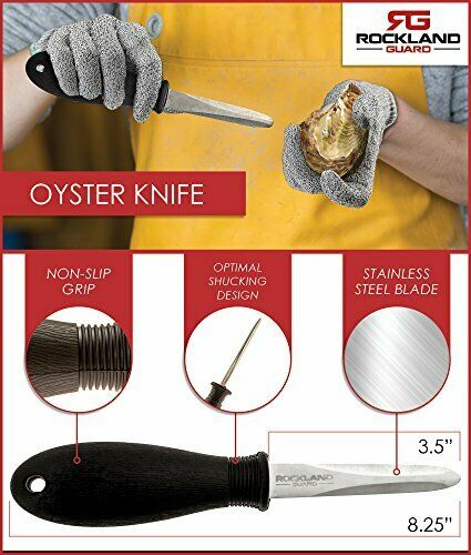 Oyster Shucking Knife & 1 Pair Gloves sizes S to XL, for Clam Shellfish, Superb - Fresh Stock Dated December 2025