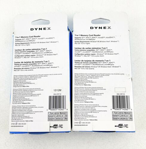 Dynex USB 2.0 7-in-1 Memory Card Reader DX-CR112  SD, SDHC, Micro SD, MMC 2 Pack - Fresh Stock Dated February 2026