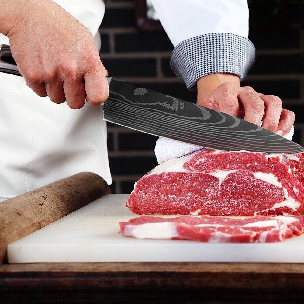 Kitchen Knives Set Damascus Pattern Stainless Chef Knife Cleaver Chopping Meat - Fresh Stock Dated February 2026