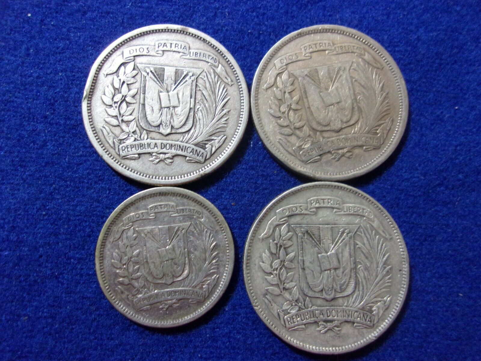 1937, 1944 and 1961 Dominican Rep 12.5 g silver 1/2 pesos. 1944 25 c. Lot of 4. - Fresh Stock Dated February 2026