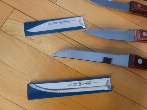 Tramontina  Knife lot Wood Handle High Carbon Steel  Made in Brazil new & used - Fresh Stock Dated December 2025