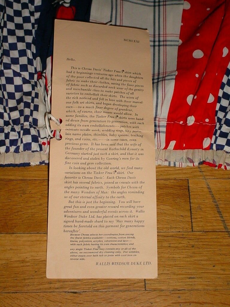 VTG NWT Authentic Chessa Davis Tinker Frau Long Skirt Folk Art Patchwork Hobo 8 - Fresh Stock Dated February 2026