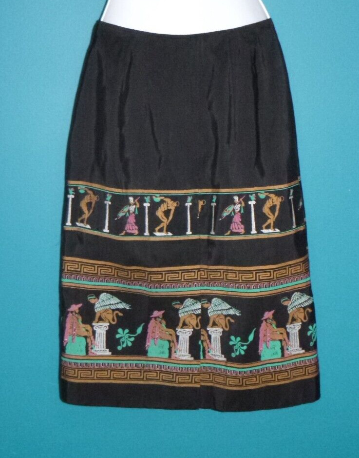NWOT Vtg 50s Slim Skirt Ancient Greek Roman Border Print Fabric 26
