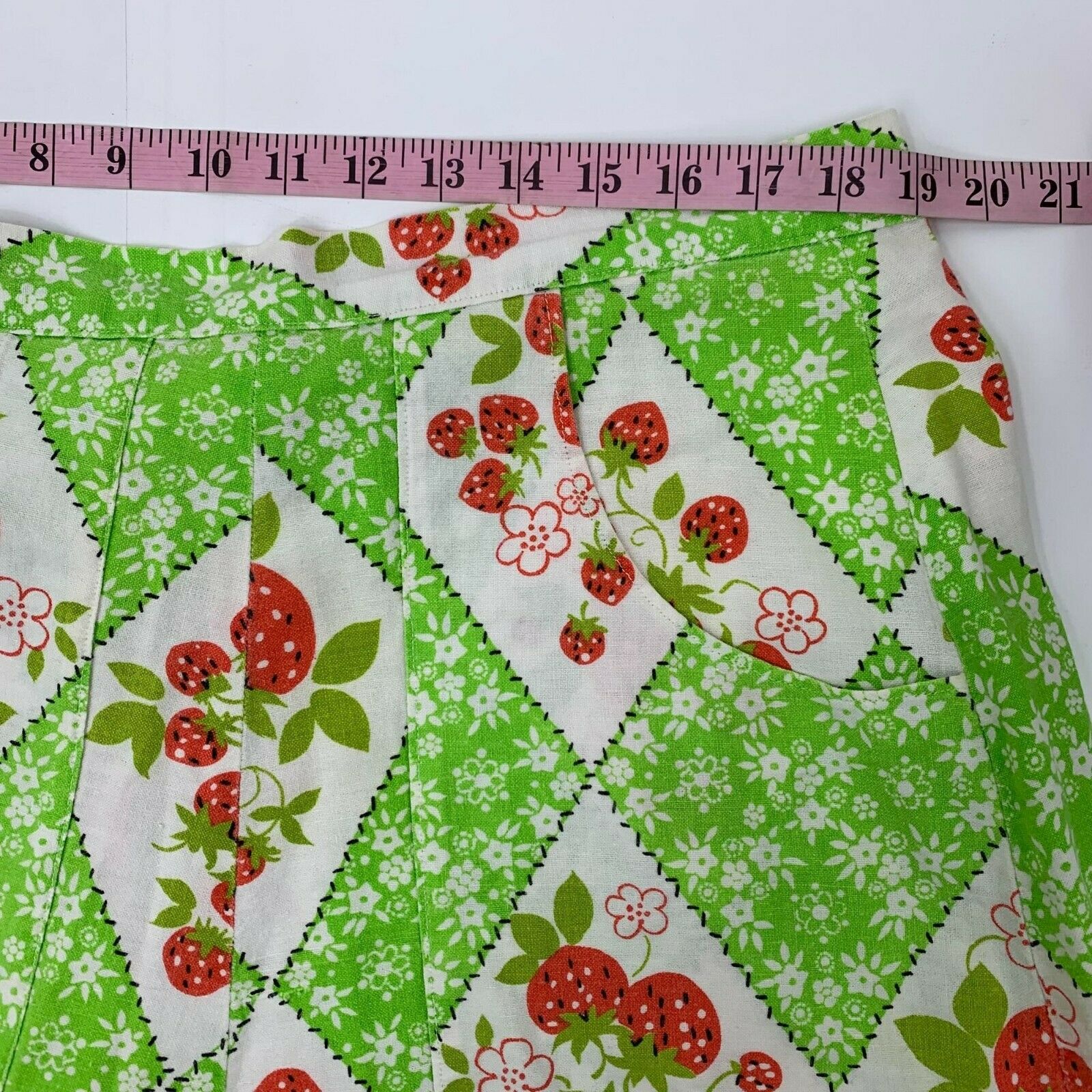 Vintage 70s Cottagecore Prairie Wrap Maxi Skirt L Large Green Strawberry Quilt - Fresh Stock Dated February 2026