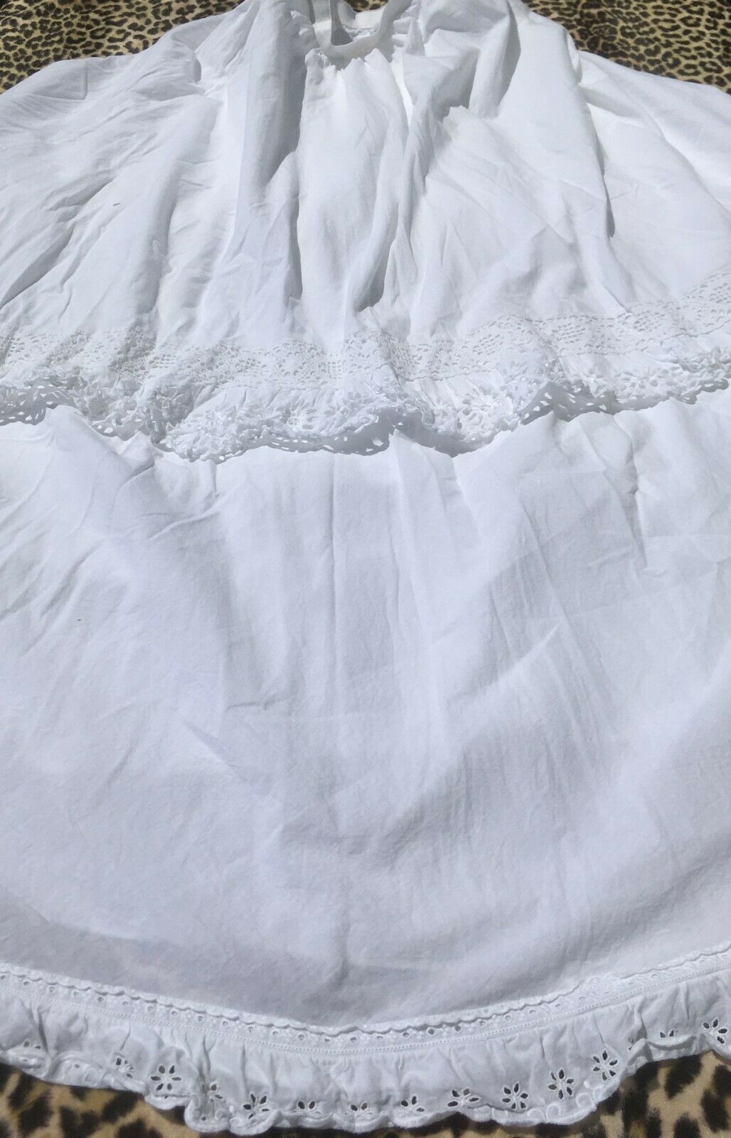 FRENCH 1800s COSTUME BUSTLE UNDERSKIRT PETTICOAT~ WHITE COTTON ~ OPEN WORK LACE - Fresh Stock Dated February 2026