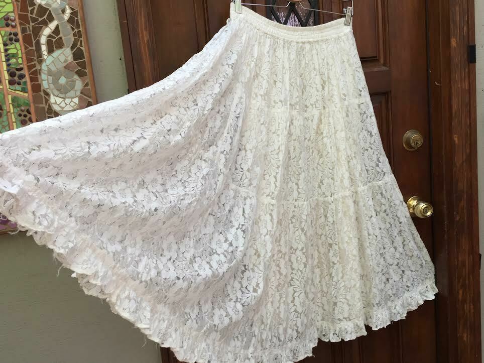 Vtg. 70s Nostalgia~soft-White Lace~Full~tiered Skirt~Long~11/12~Wedding~Party - Fresh Stock Dated February 2026
