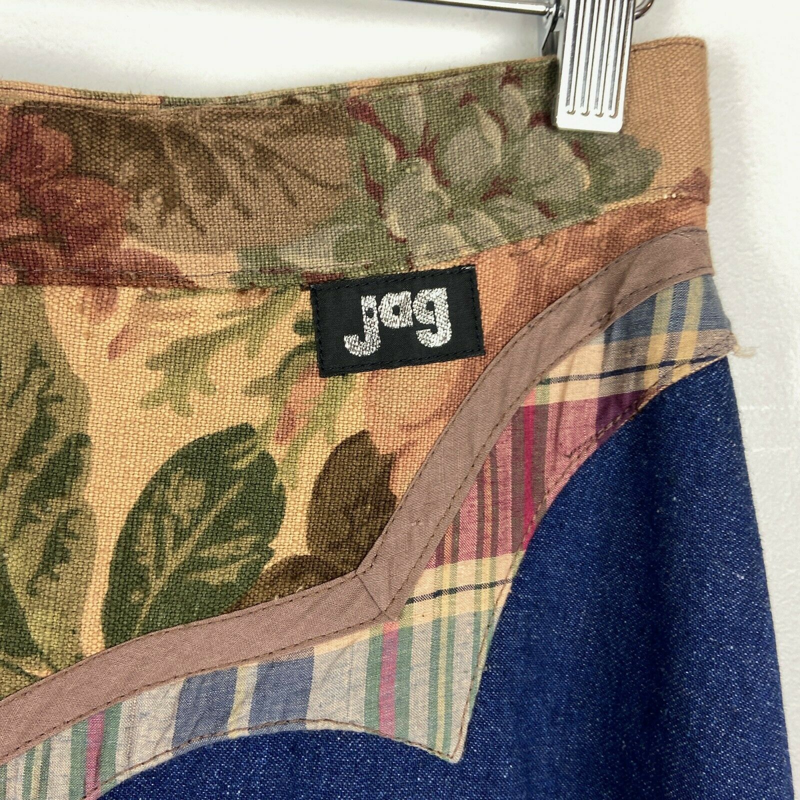 Vintage 1970s JAG Applique Denim Skirt A Line Folk Art Boho Blue Size 28