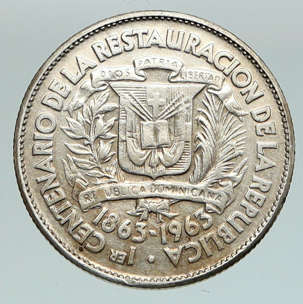 1963 DOMINICAN REPUBLIC Woman of Liberty ANTIQUE Silver 25 Centavos Coin i91163 - Fresh Stock Dated February 2026