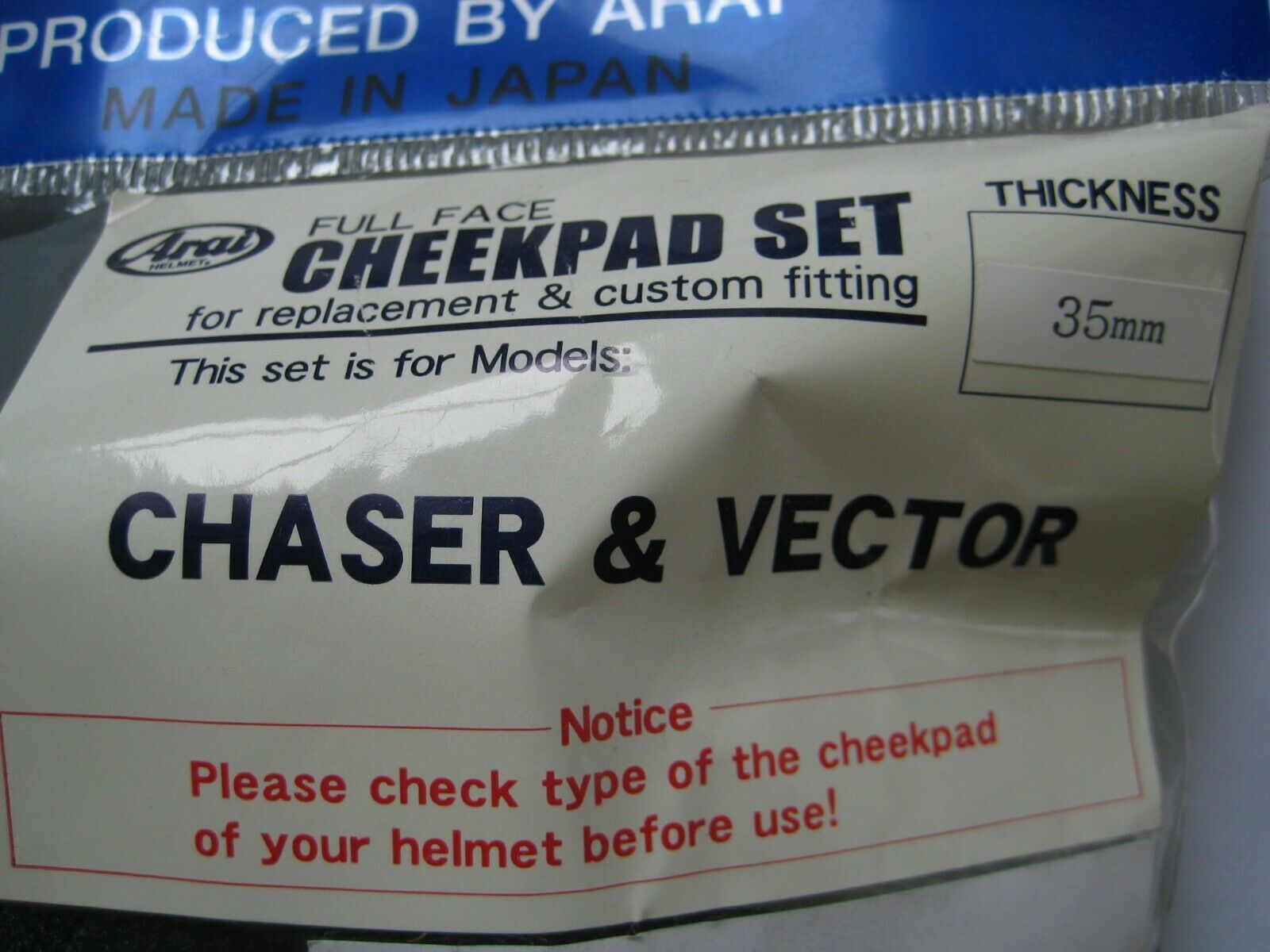 Arai Helmet 35mm Full Face Cheekpad Set For Chaser and Vector Part No. 3892 - Fresh Stock Dated February 2026