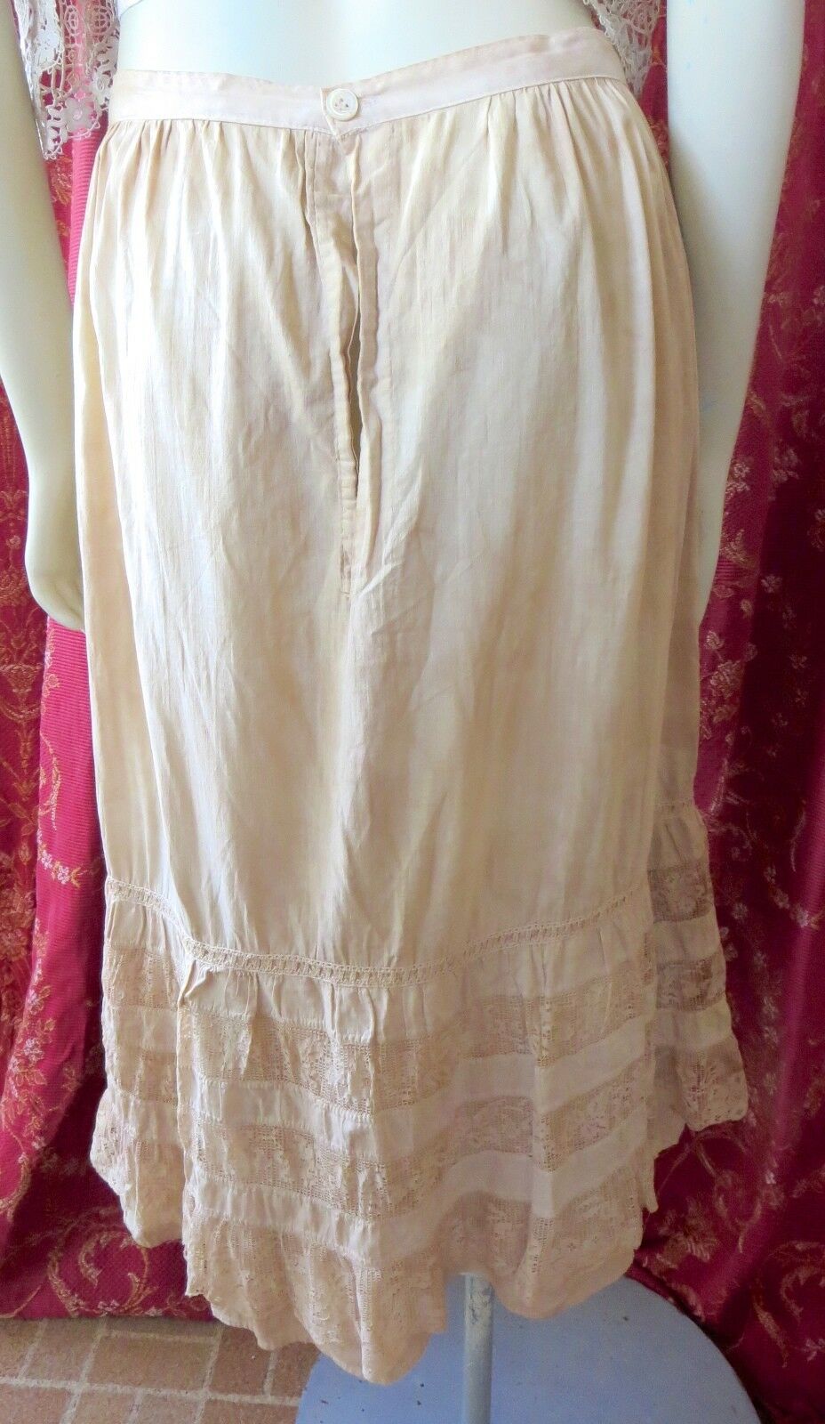 ANTIQUE Edwardian 1910s VINTAGE Tea Dyed Lace Trimmed PETTICOAT SKIRT MP STYLE - Fresh Stock Dated February 2026