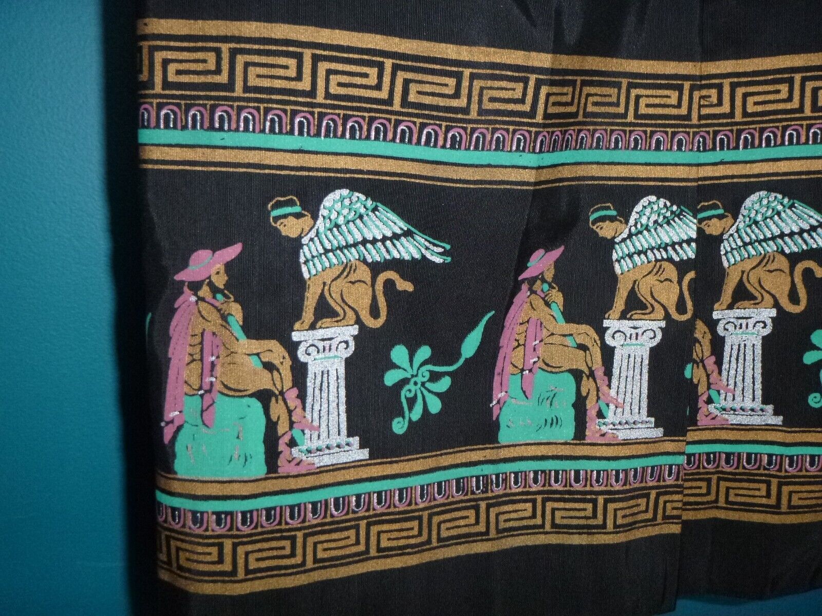 NWOT Vtg 50s Slim Skirt Ancient Greek Roman Border Print Fabric 26