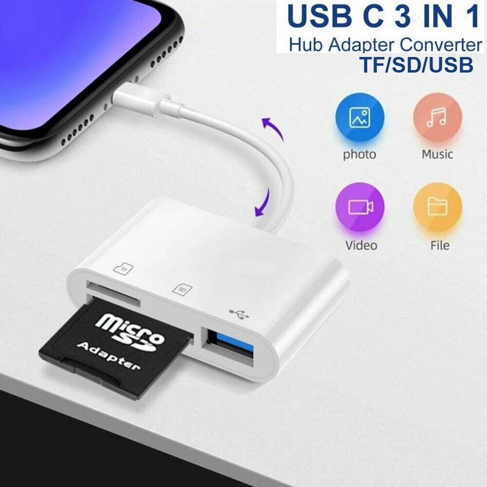 3 in 1 Type C USB OTG Adapter SD/TF Card Reader For Samsung Android Phone - Fresh Stock Dated December 2025