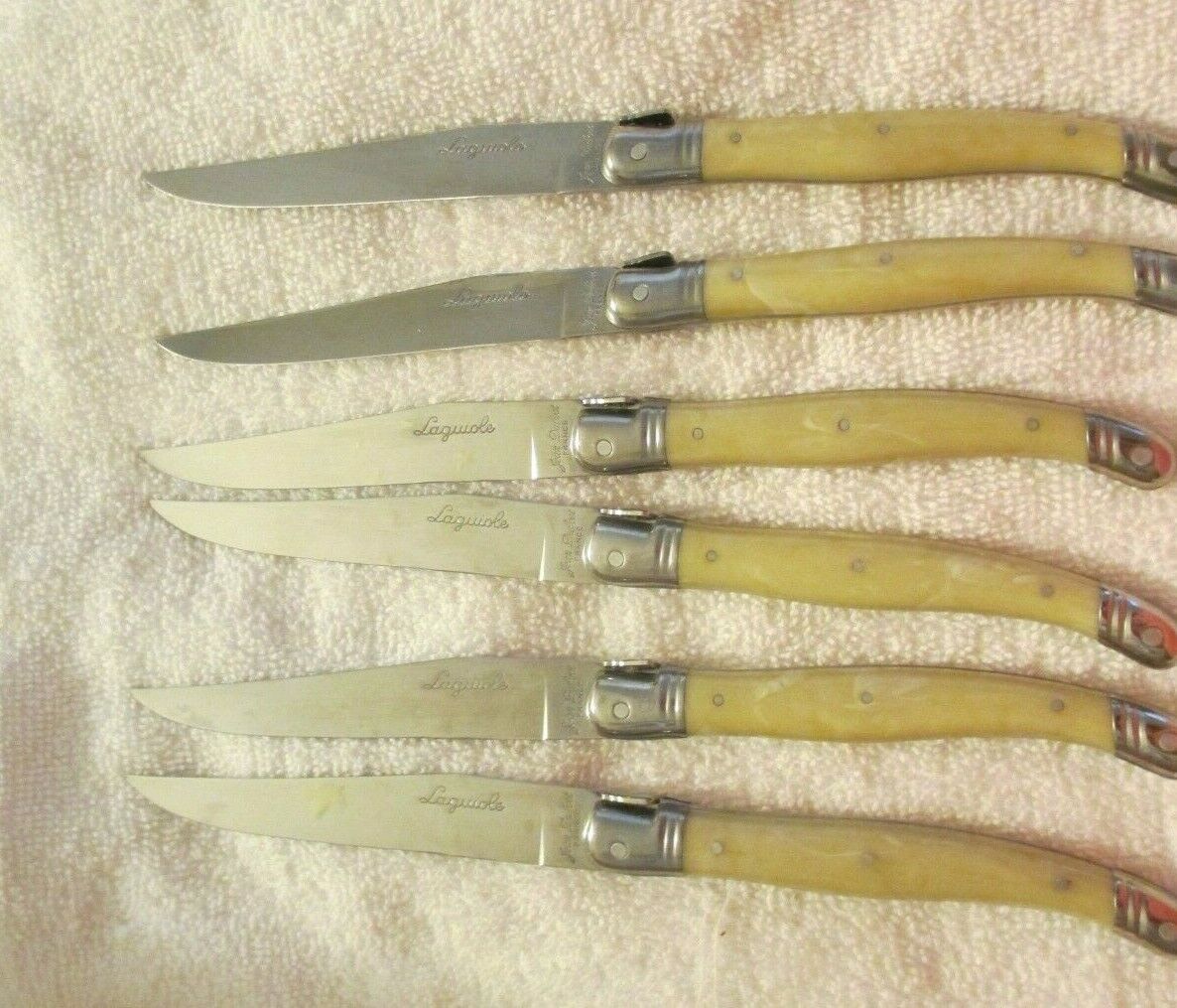 Vintage Set Of 6 Laguiole Jean Dubest Steak Knives Bee Handle Stainless France - Fresh Stock Dated January 2026