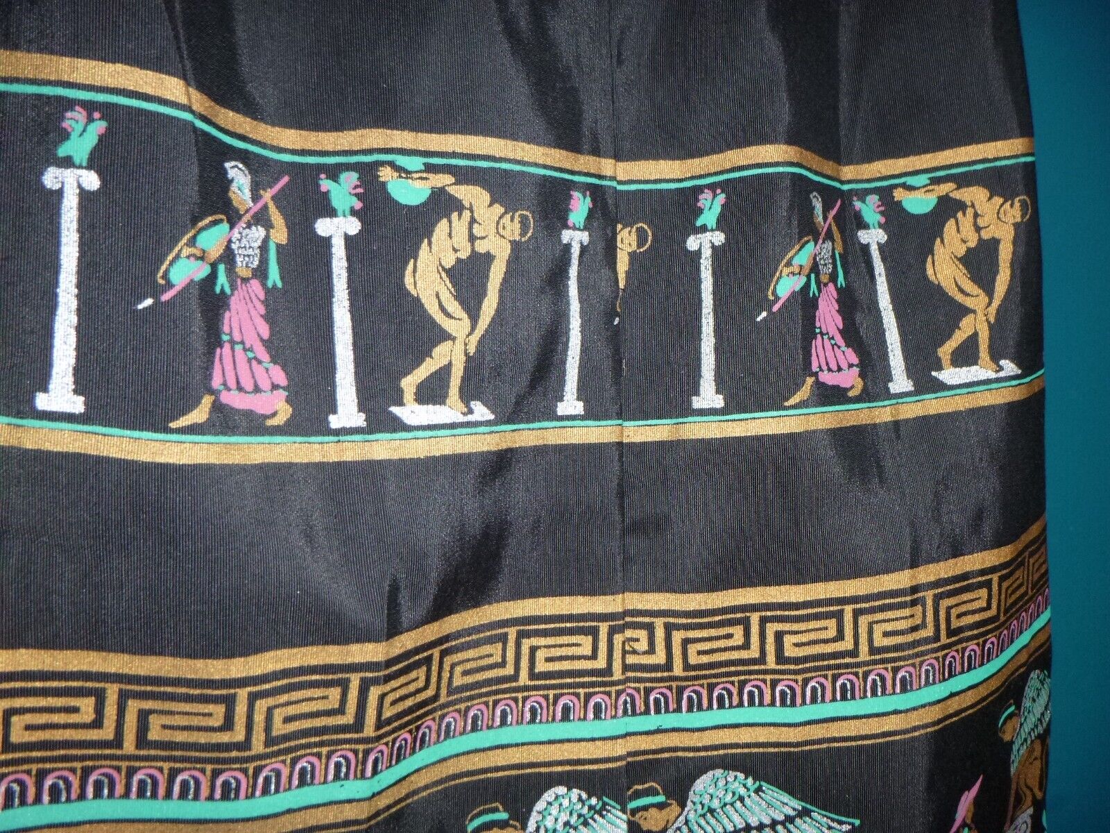 NWOT Vtg 50s Slim Skirt Ancient Greek Roman Border Print Fabric 26