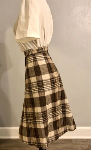 True Vintage Skirt Brown & Cream Plaid Belted Wool Fit & Flare 1970s - Fresh Stock Dated February 2026