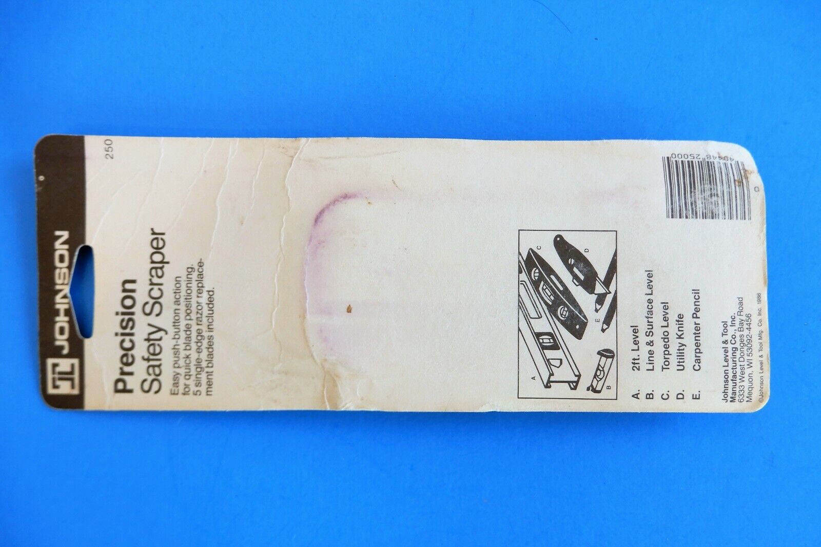 Vintage NOS Johnson Retractable Razor Scraper 5 Blades #250 Made in USA NEW! - Fresh Stock Dated February 2026