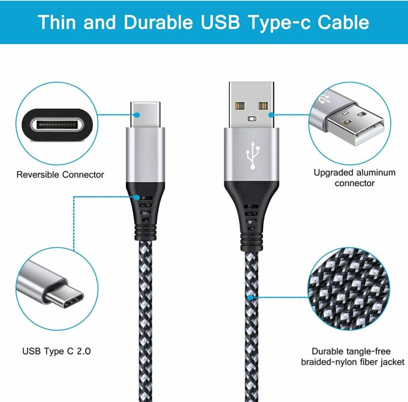 USB Type C Cable, (4-Pack 6ft) USB-A to USB-C Blue+Purple+Pink+White(4 Pack) - Fresh Stock Dated February 2026
