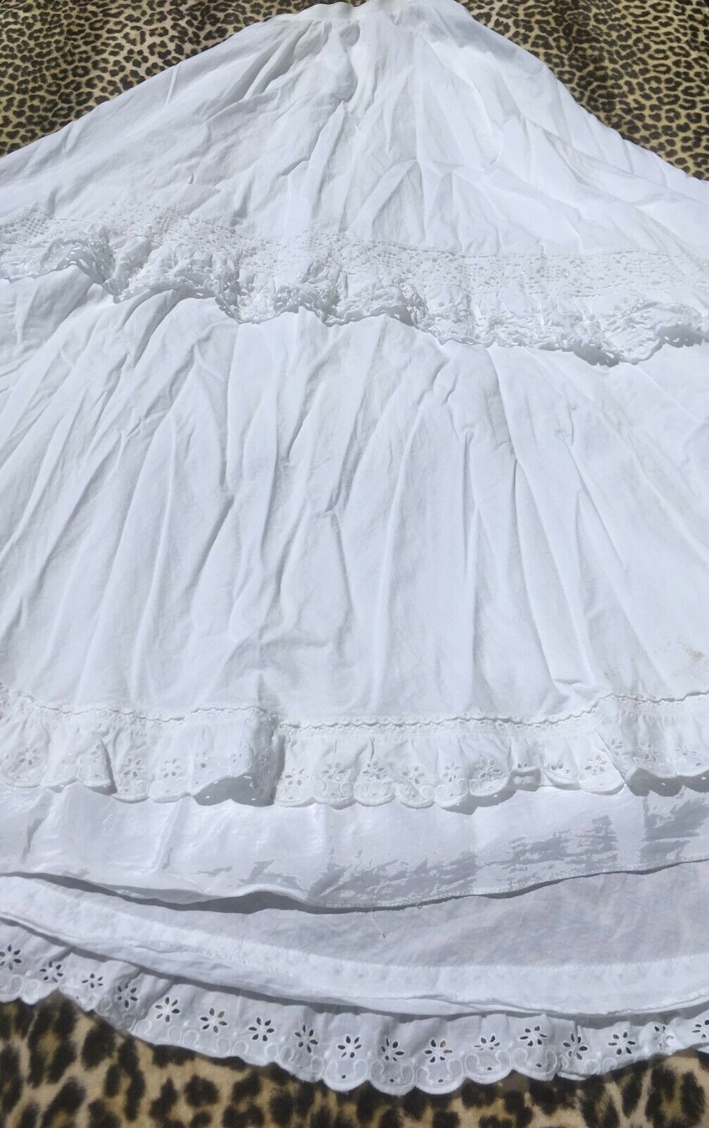 FRENCH 1800s COSTUME BUSTLE UNDERSKIRT PETTICOAT~ WHITE COTTON ~ OPEN WORK LACE - Fresh Stock Dated February 2026