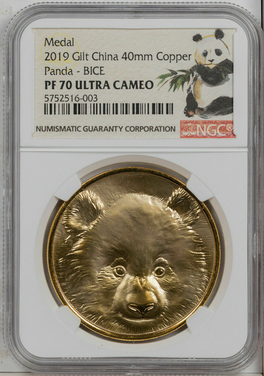 2019 GILT CHINA 40mm COPPER PANDA-BICE NGC PF70 ULTRA CAM FINEST KNOWN WORLDWIDE - Fresh Stock Dated February 2026