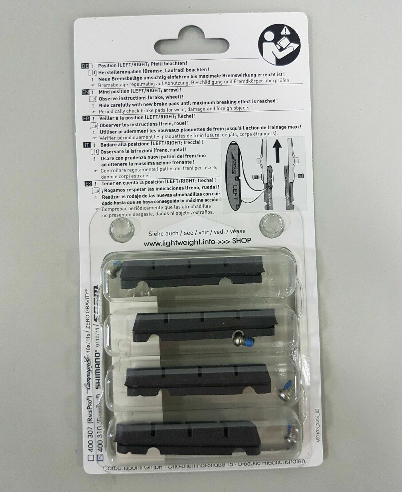 Lightweight Brake Pads (4 pieces) In Shimano /Sram Design-For Carbon - Fresh Stock Dated February 2026