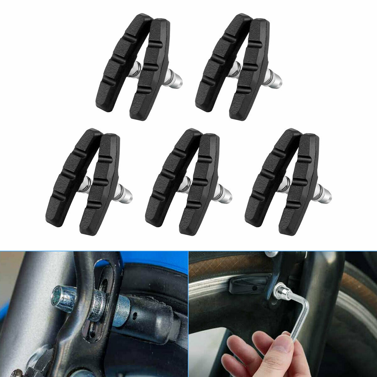 5 Pairs High Grade Cycling Bicycle Bike V Brake Pads 70mm Shoes Pads Black - Fresh Stock Dated February 2026