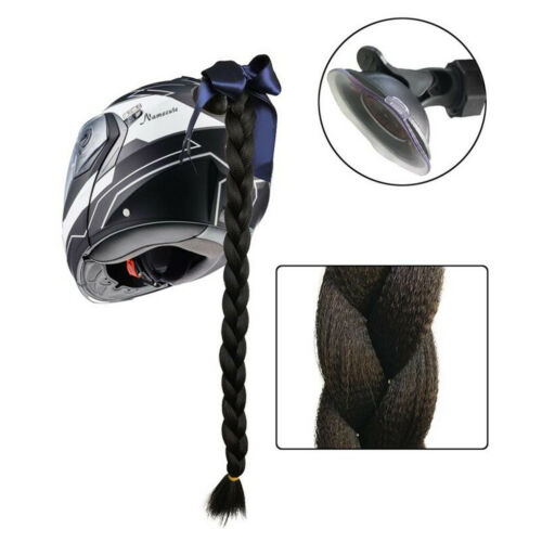 Black Helmet Pigtails / Ponytail Motorcycle Braid Helmet with Suction Cup - Fresh Stock Dated February 2026