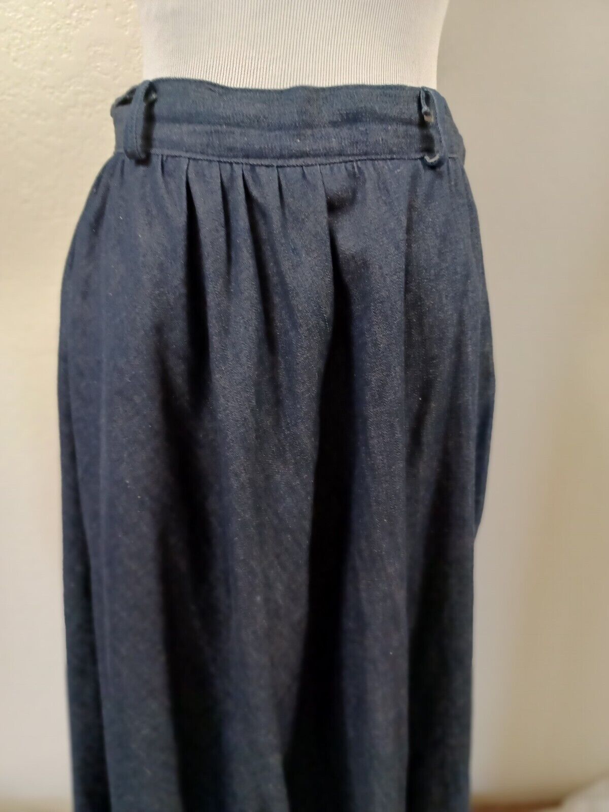 80s CHIBARO DARK BLUE DENIM RUFFLE HEM FULL PRAIRIE SKIRT SZ M - Fresh Stock Dated March 2026