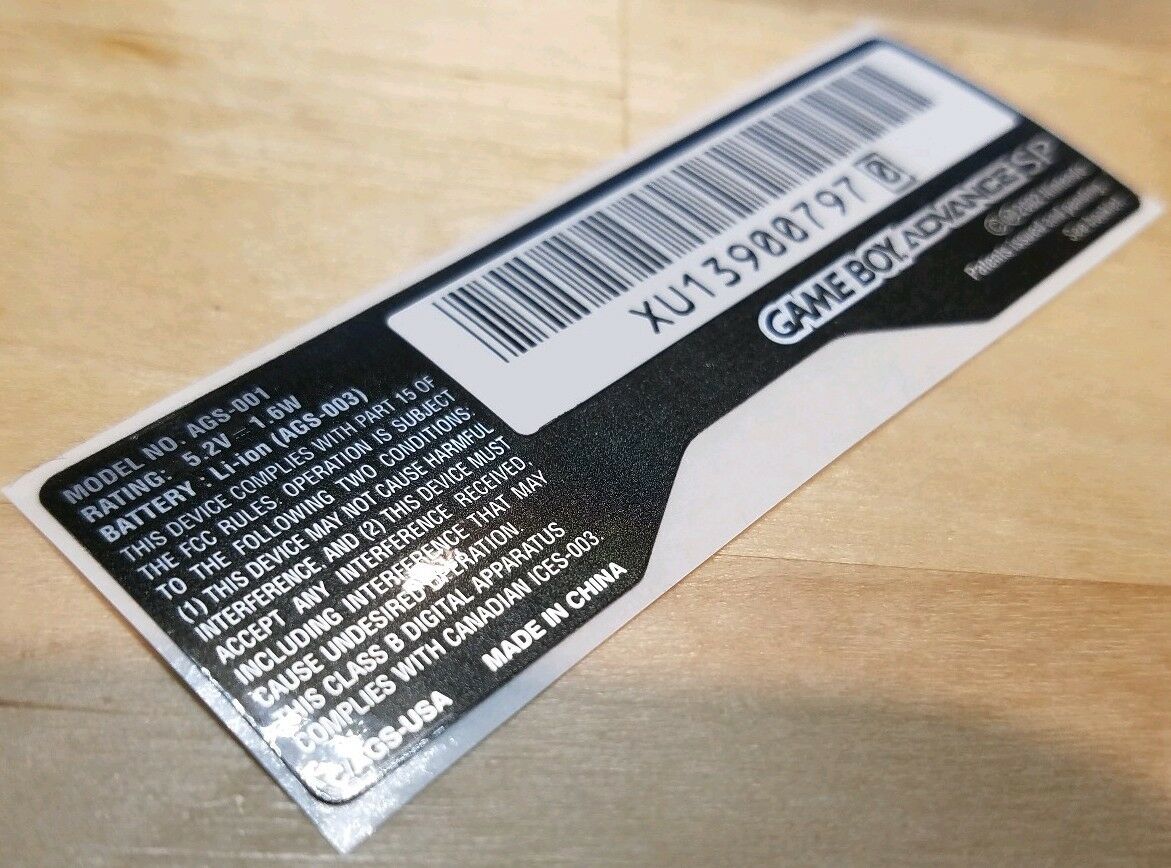 Nintendo Game Boy Advance GBA SP Model # **AGS-001** Replacement Sticker Label - Fresh Stock Dated December 2025