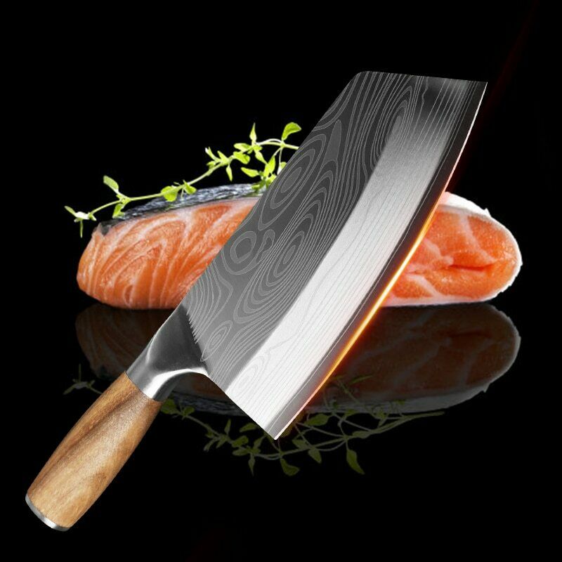 Stainless Steel Asian Chef Knife Kitchen Butcher Damascus Cleaver Chopping Meat - Fresh Stock Dated December 2025
