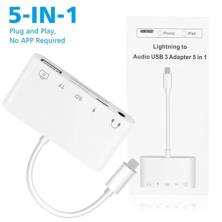 5in1 USB Camera SD TF Card Reader Adapter For iPhone 13 12 Pro iPod iPad IOS 15 - Fresh Stock Dated February 2026