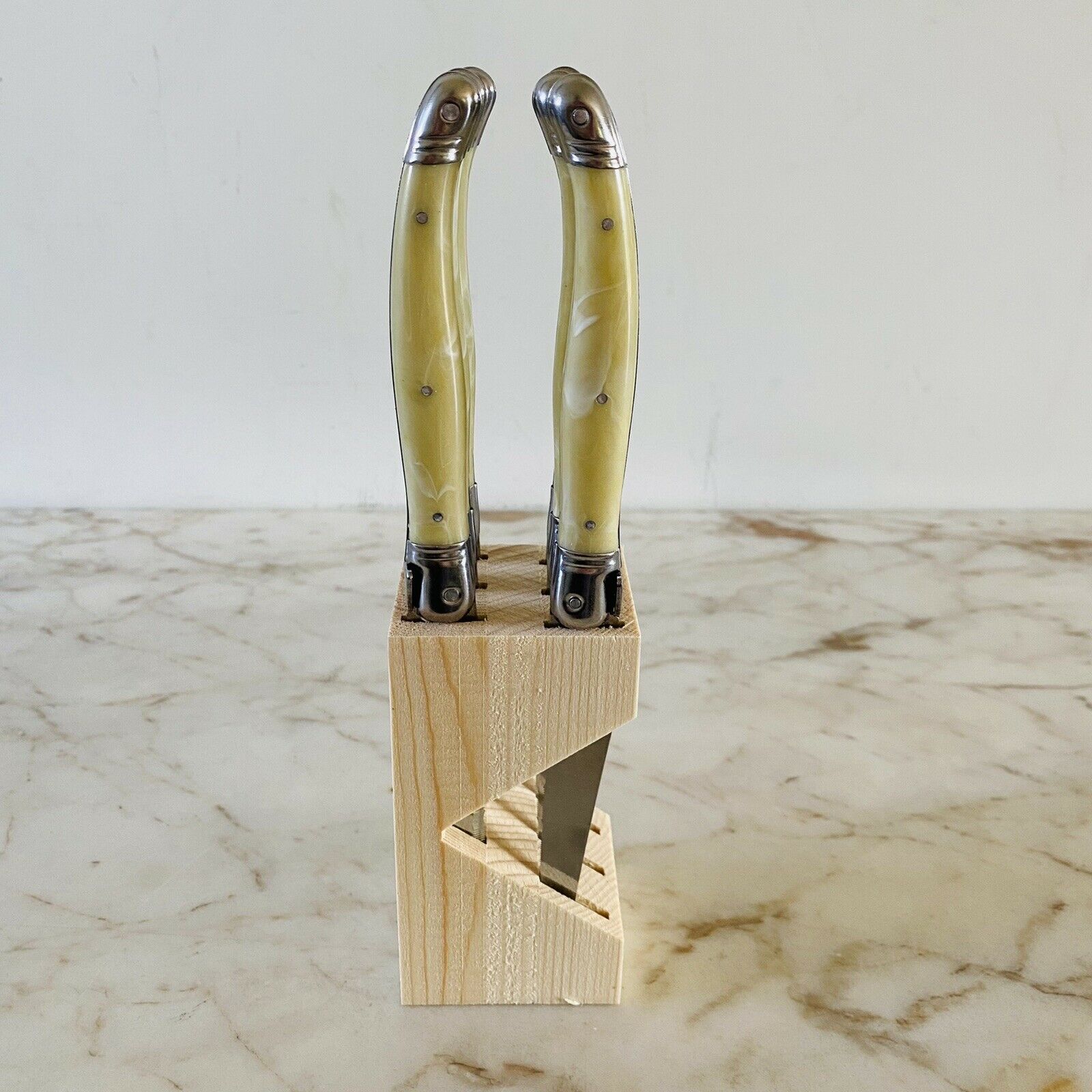 LAGUIOLE Jean Dubost Steak Knives Pearl Beige Handles Set Of 6 - Thiers, France - Fresh Stock Dated December 2025