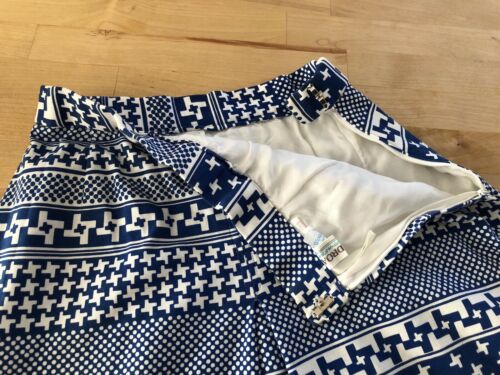 Vtg 60s/70s Mod Japan Geometric A-line Skirt Kick Pleat Blue White WORLDROA XS - Fresh Stock Dated February 2026