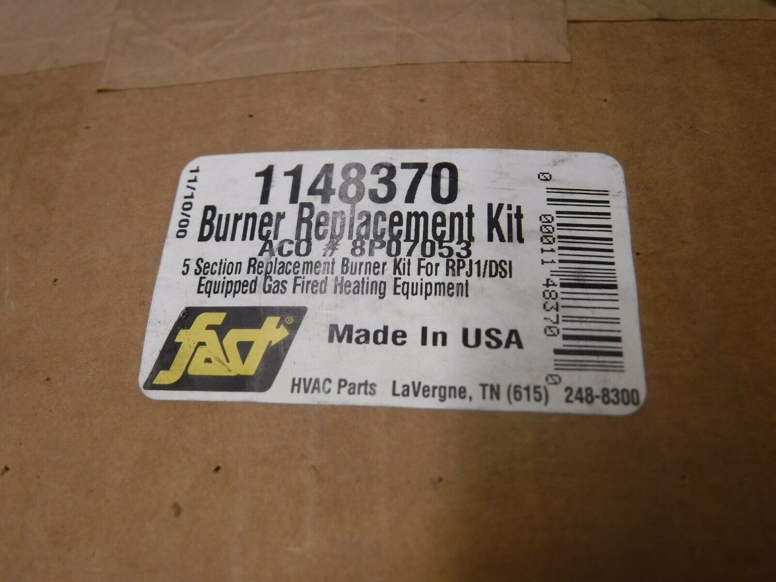 FAST 1148370, ACO 8P07053, Burner Replacement Kit (New-Open Box) Made In The USA - Fresh Stock Dated February 2026