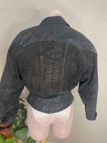 VTG 80s GM Leather Fashions Black Leather Pleated Snap Jacket Made in Korea sz M - Fresh Stock Dated February 2026