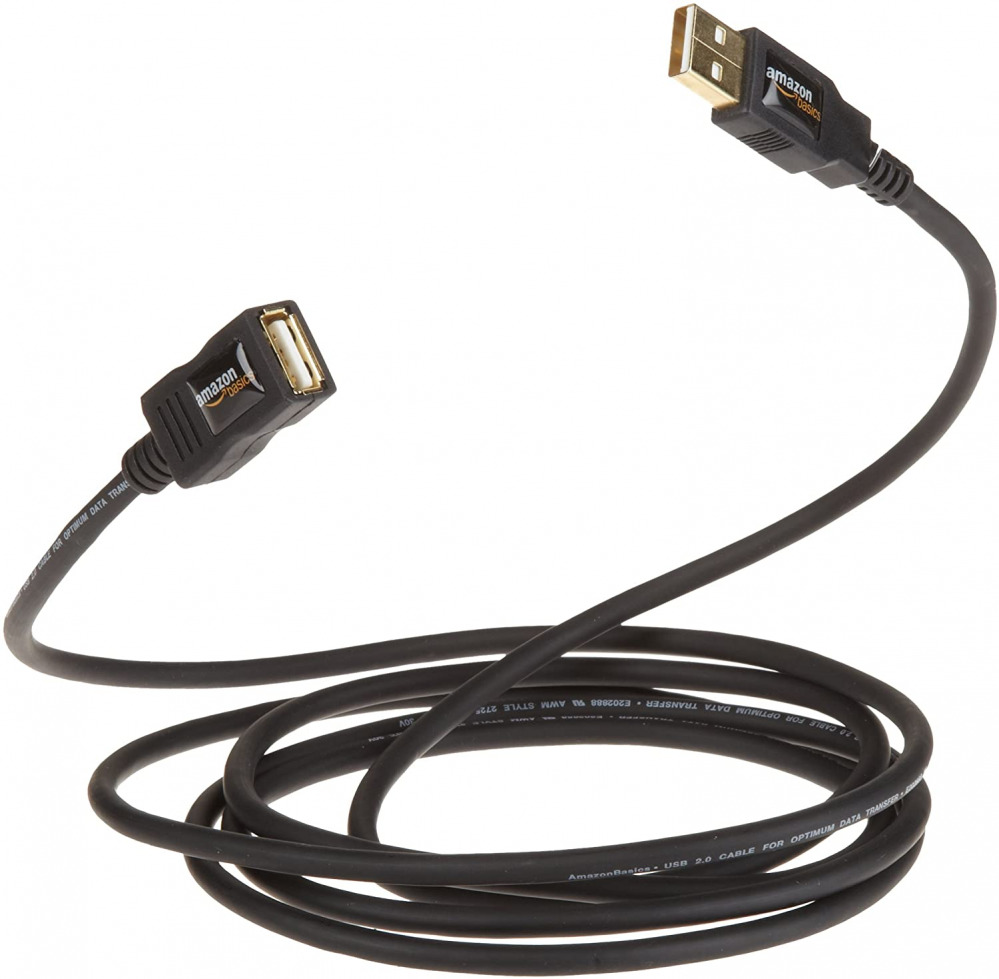 Amazon Basics USB 2.0 Extension Cable - A-Male to A-Female Cord, 6.5 Black - Fresh Stock Dated February 2026