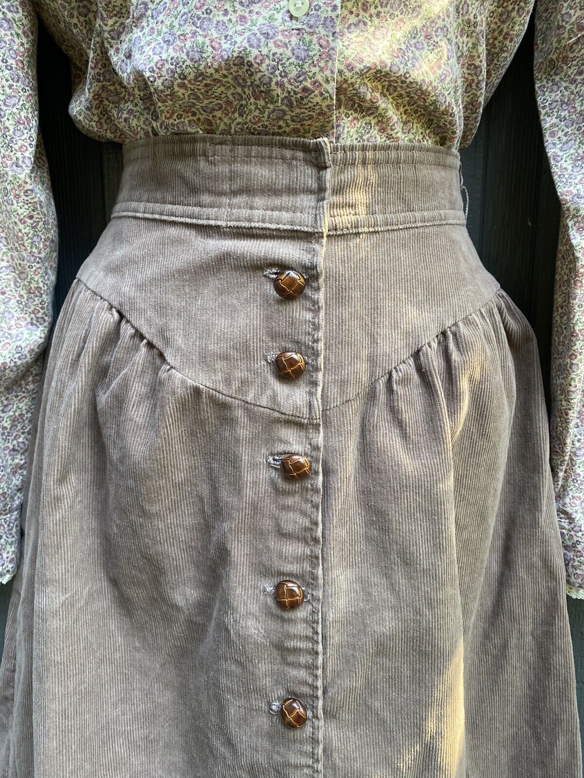 Vintage Brown Corduroy Skirt w/ Pleats Modest Cottagecore Prairie USA Size S - Fresh Stock Dated March 2026