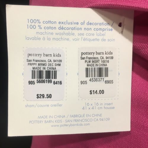 Pottery Barn Kids Pink & White Mermaid Sirene Pillow SHAM 16 x 16 Cover & Insert - Fresh Stock Dated December 2025