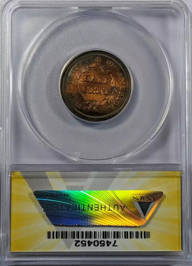 1856 Half Cent ANACS AU-50 Whizzed - Fresh Stock Dated February 2026